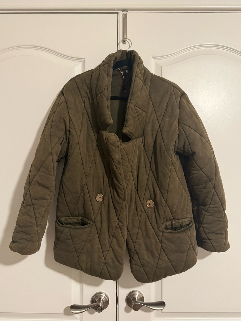 Free People Tawny Pillow Puffer Quilted Olive Green Washed  Women's Jacket
